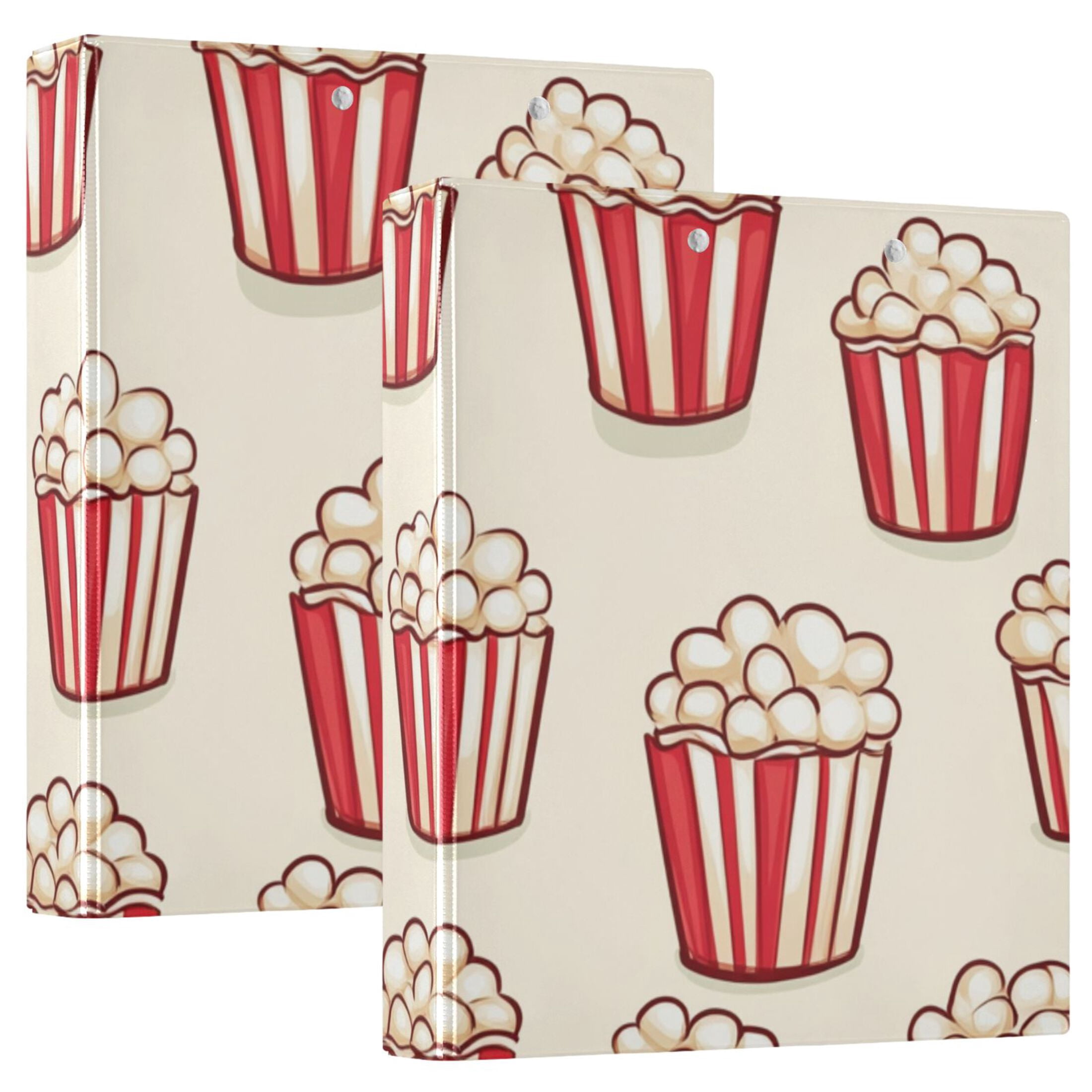 Cartoon Popcorns 3 Ring Binders 1.5 inch Hardcover File Folders with Interior Pockets A4 Size Organizer for School Office Hospital