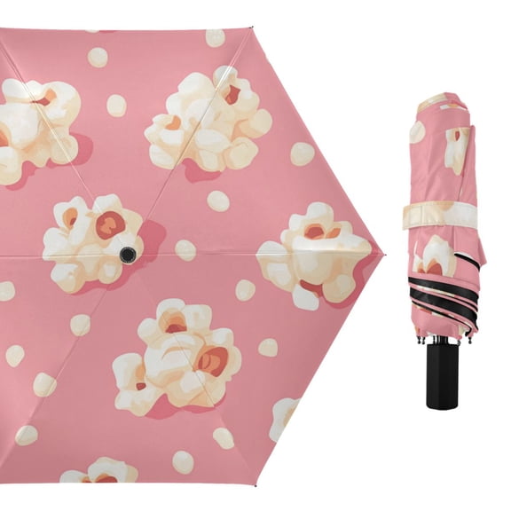 Cartoon Popcorns All Weather Umbrella Triple Folding Parasol 6 Ribs UV Protection Portable