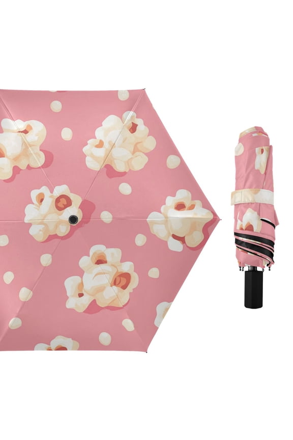 Cartoon Popcorns All Weather Umbrella Triple Folding Parasol 6 Ribs UV Protection Portable