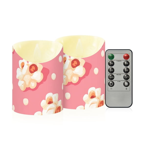 Cartoon Popcorns Flickering Flameless Candles with Remote Timer Battery Operated LED Tealight Set of 2 S