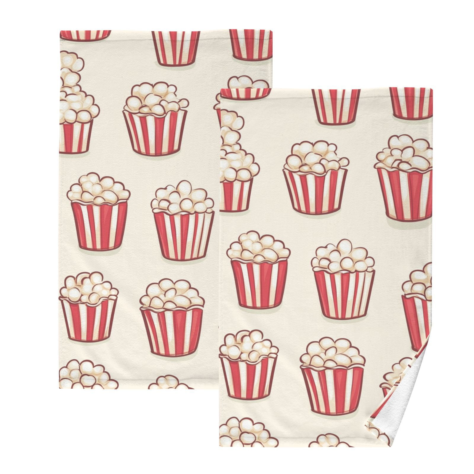 Cartoon Popcorns Hand Towels Cotton Bath Towels Large Face Towels Absorbent for Bathroom 2 Packs