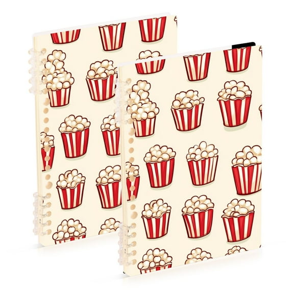 Cartoon Popcorns Ring Binder Notebook Journey Note Diary College Ruled Spiral Notebook Study Loose Leaf Paper A5 60 Pages