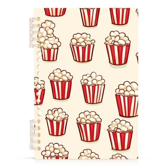 Cartoon Popcorns Ring Binder Notebook Journey Note Diary College Ruled Spiral Notebook Study Loose Leaf Paper A5 60 Pages