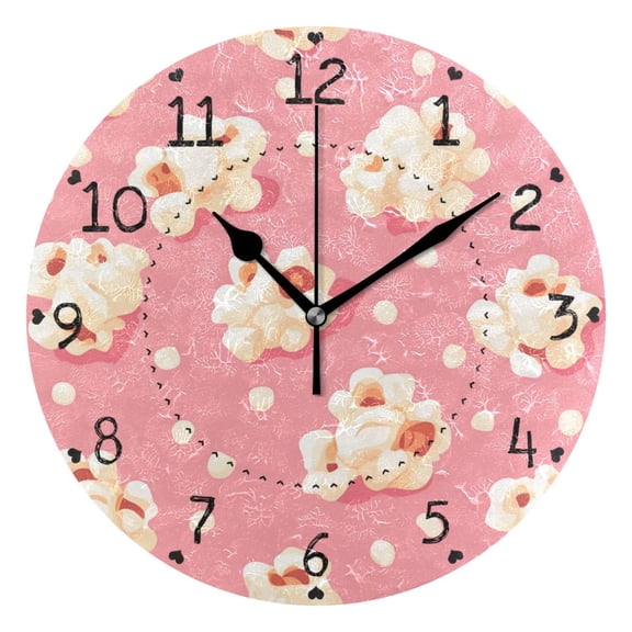 Cartoon Popcorns Round Wall Clock Silent Analog Battery Operated Black Pointer Home Decor 9.84" Diameter