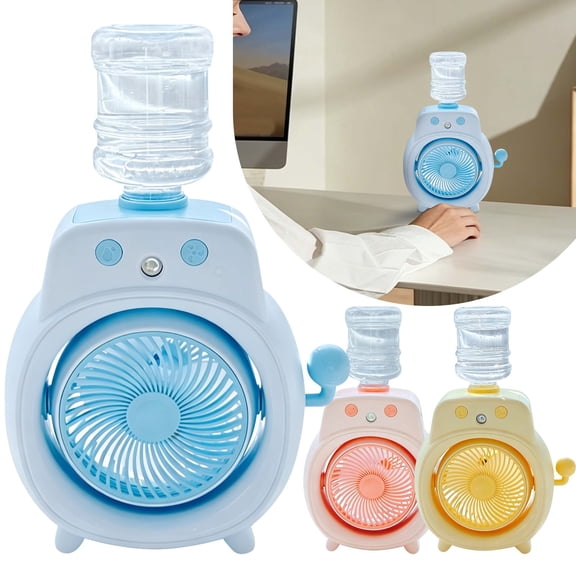 Cartoon Portable Misting Desk Fan, Bottle Top Water Evaporative Cooling Fan, USB Rechargeable Personal Spray Mist Fan for Bedroom Office Dorm Makeup Indoor Use