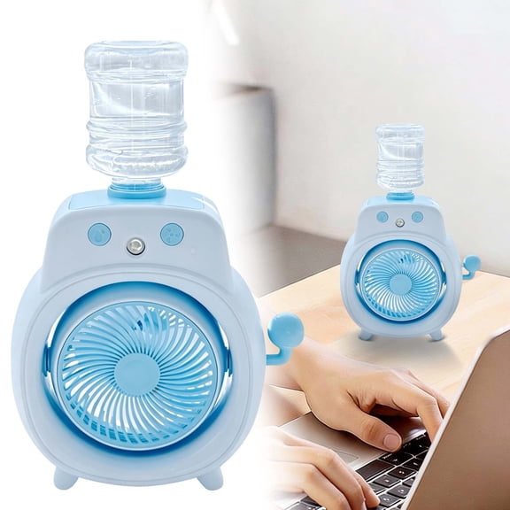 Cartoon Portable Misting Desk Fan, Bottle Top Water Evaporative Cooling Fan, USB Rechargeable Personal Spray Mist Fan for Bedroom Office Dorm Makeup Indoor Use