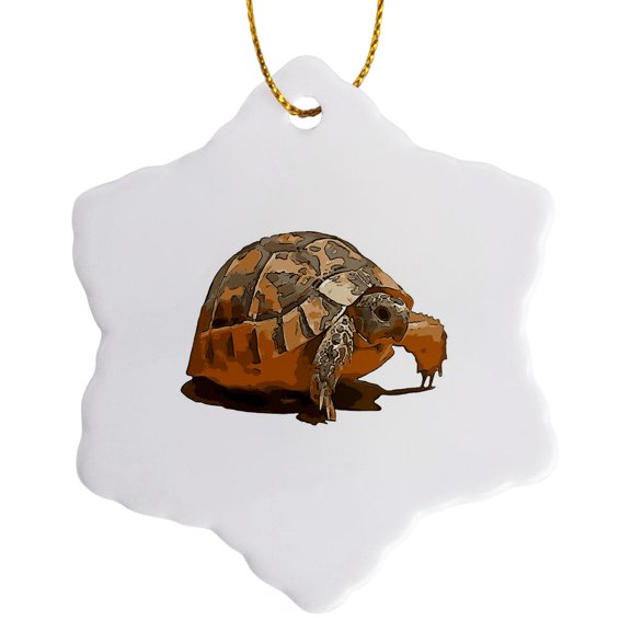 Cartoon Portrait Of A Baby Wild Tortoise Black Outline Art, 3 inch Snowflake Porcelain Ornament