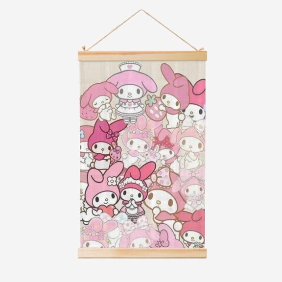 Cartoon Poster Art Hanging Scroll, Adorable Anime Character Merchandise Painting Scroll Wall Art Home Decor 40x60cmPink Bow Bunny