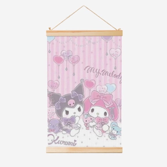 Cartoon Poster Art Hanging Scroll, Adorable Anime Character Merchandise Painting Scroll Wall Art Home Decor 40x60cmPink Sanrio Couple