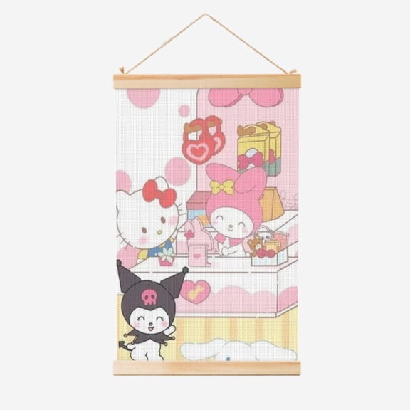 Cartoon Poster Art Hanging Scroll, Adorable Anime Character Merchandise Painting Scroll Wall Art Home Decor 40x60cmPink Sanrio