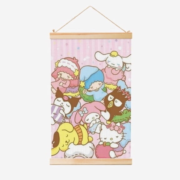 Cartoon Poster Art Hanging Scroll, Adorable Anime Character Merchandise Painting Scroll Wall Art Home Decor 40x60cmSanrio Family