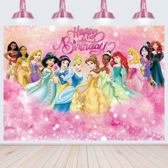 Cartoon Princess Birthday Backdrop Photography Kids Party Supplies Happy Birthday Party Decorations 59''×35''