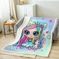 thumbnail image 1 of Cartoon Princess Fleece Blanket,Rainbow Stars Flowers Watercolor Blue Purple Glitter Bed Blanket for Adults Teens,Fairy Tale Fantasy Girlish Room Decor,Super Soft Flannel Blanket,40"x50", 1 of 1