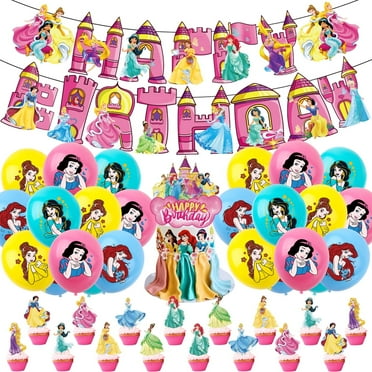 Cartoon Princess Party Supplies Pokemon Birthday Decorations Set Include Banner, Balloons, Cake Cupcake Toppers for Boys Kid Theme Party