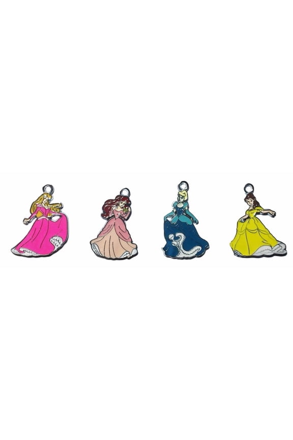 Cartoon Princesses Set of 4 Metal Necklace Charms