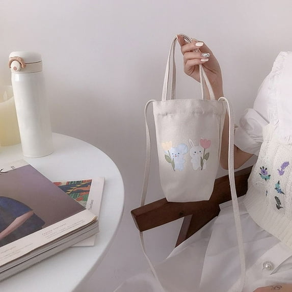 Cartoon Print Coffee Cup Storage With Strap Insulation Bag Water Bottle Holder Carry Bag Bottle Cover Water Bottle Sleeve D