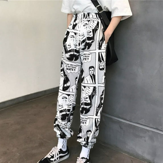 Cartoon Print Drawstring Elastic Waist Long Hip Hop Pants
