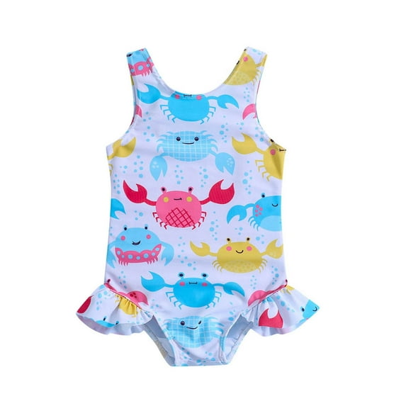 Cartoon Print Ruffle One-Piece Swimsuit (Girl’s, Sizes 12-18 Months)