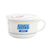 Cartoon Printed Ceramic Soup Bowl With Ergonomic Handle 800ml To 1100ml Rotating Time Trackers Lid Microwave Safe For Students Adults