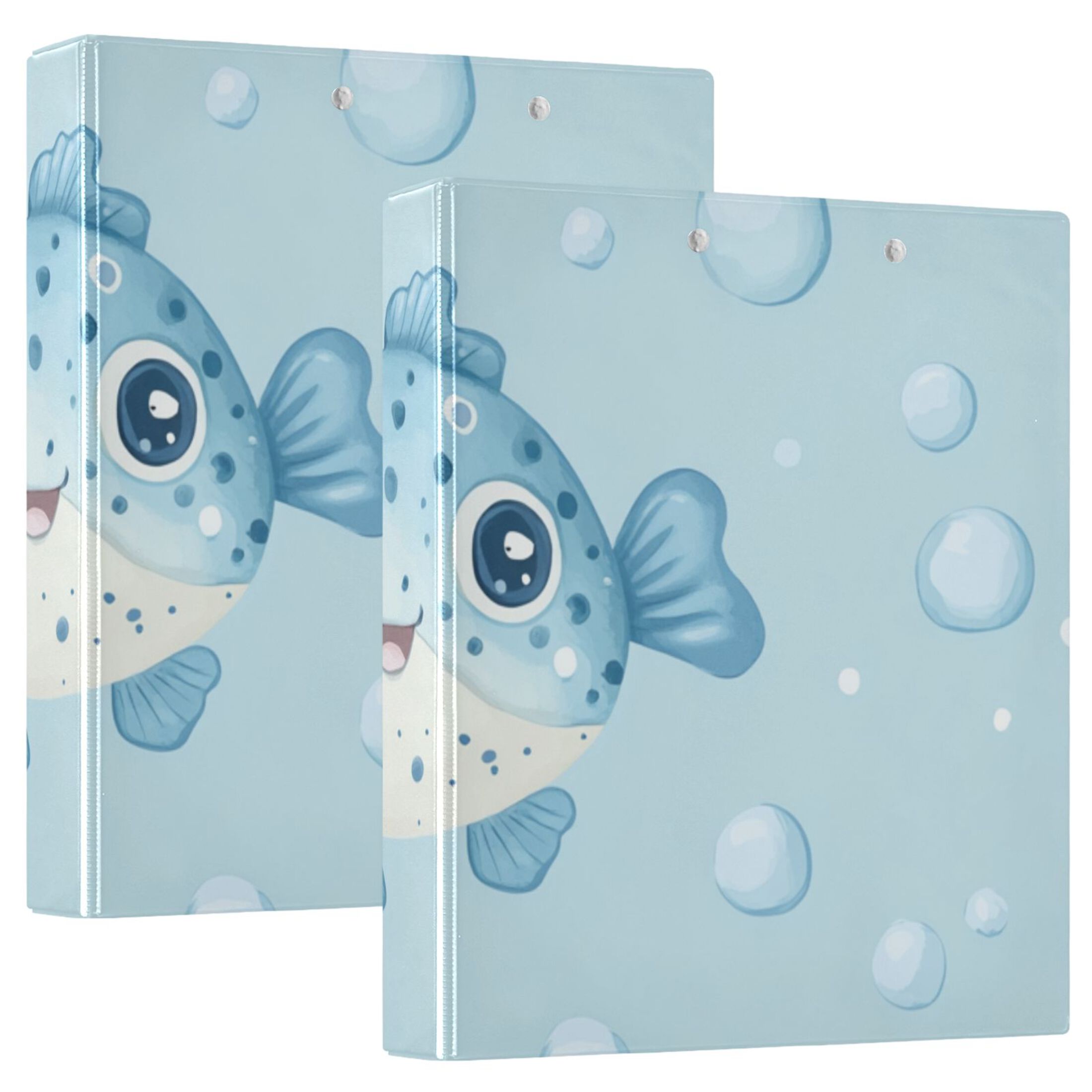 Cartoon Puffers 3 Ring Binders 1.5 inch Hardcover File Folders with Interior Pockets A4 Size Organizer for School Office Hospital
