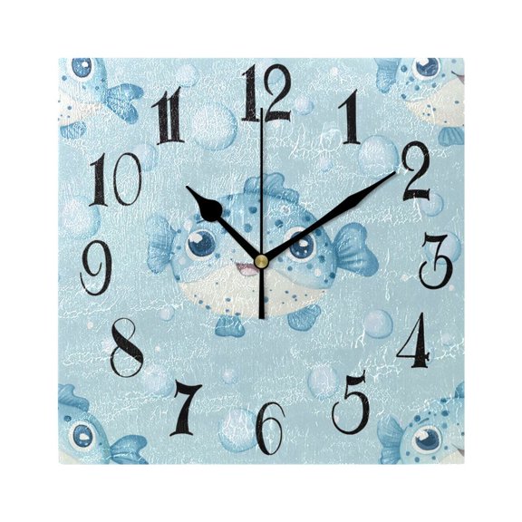 Cartoon Puffers Wall Clock Decorative Square Silent Non-Ticking Operated Clocks Aesthetic for Bedroom Living Room