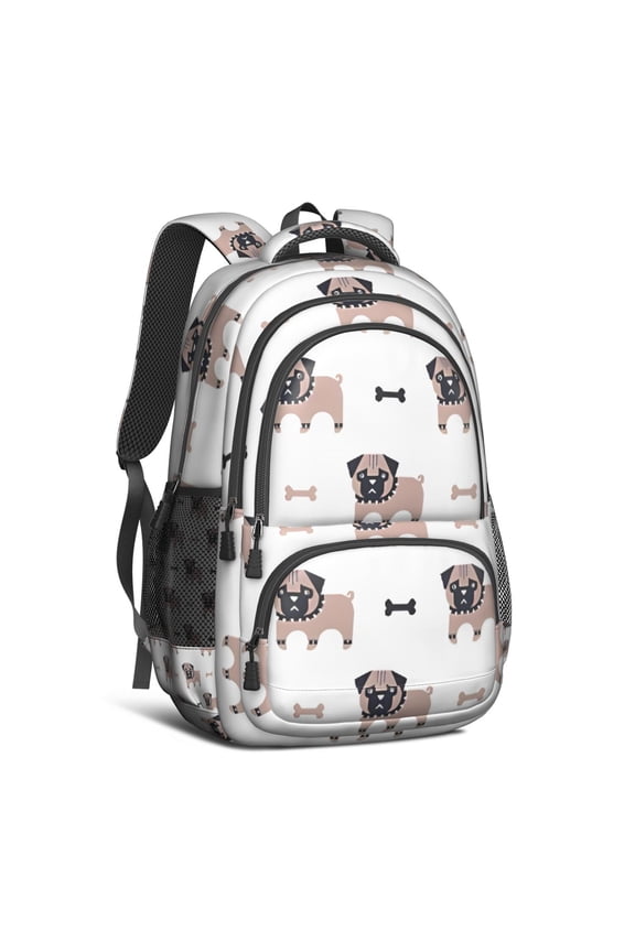 Cartoon Pug Dog Backpack for School,Cute School Bag,Schoolbag with Adjustable Shoulder Straps & Padded Back,16.9 Inch