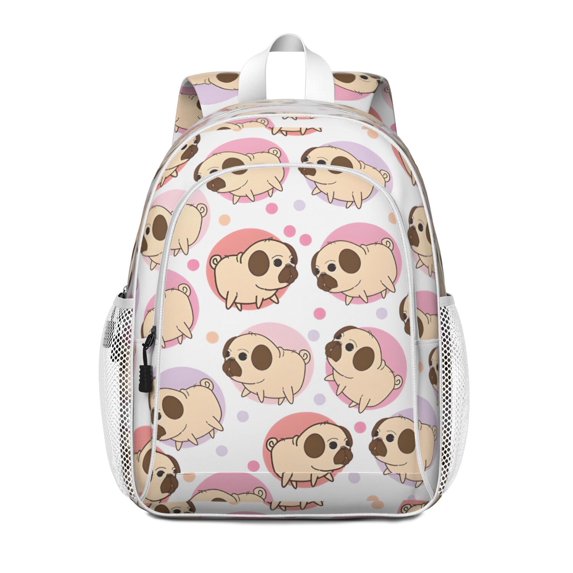 Cartoon Pug Dog Backpack for School,Cute School Bag,Schoolbag with Adjustable Shoulder Straps & Padded Back,15"x11.42"x5.5"