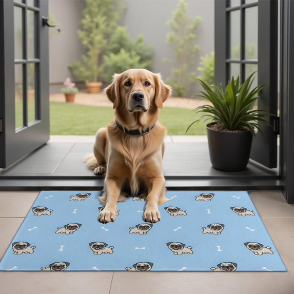 Cartoon Pug Dog Door Rugs,Washable Non Slip Door Mats Indoor,Decorative Door Mats,Entry Mat Indoor for Entrance,Bedroom,Kitchen,Bathroom,20"x32"