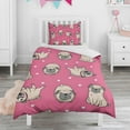 thumbnail image 1 of Cartoon Pug Dog Duvet Cover and Pillowcase Set for Single Bedding, Bedroom Accessories for Kids Teens, 1 of 5