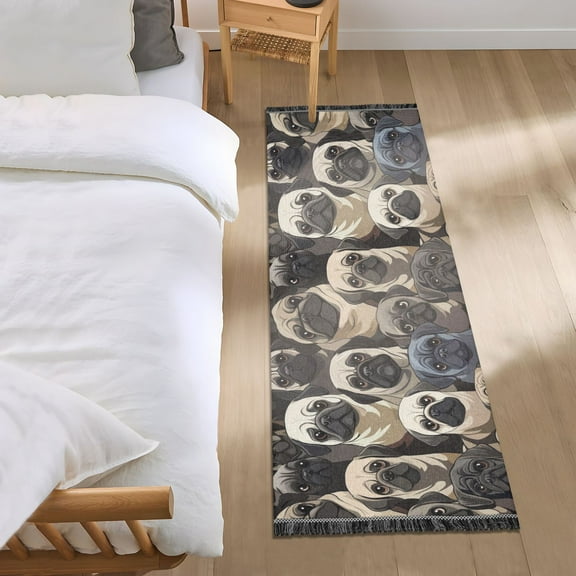 Cartoon Pug Dog Printing Bedroom Runner Rug 2'x 6' Non Slip Carpet Indoor Home Area Rug Living Room