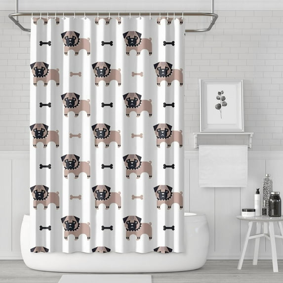 Cartoon Pug Dog Shower Curtain 72"x72" ,Bathroom Decorative Shower Curtains Set with 12 Hooks,Modern Waterproof Washable Shower Curtain