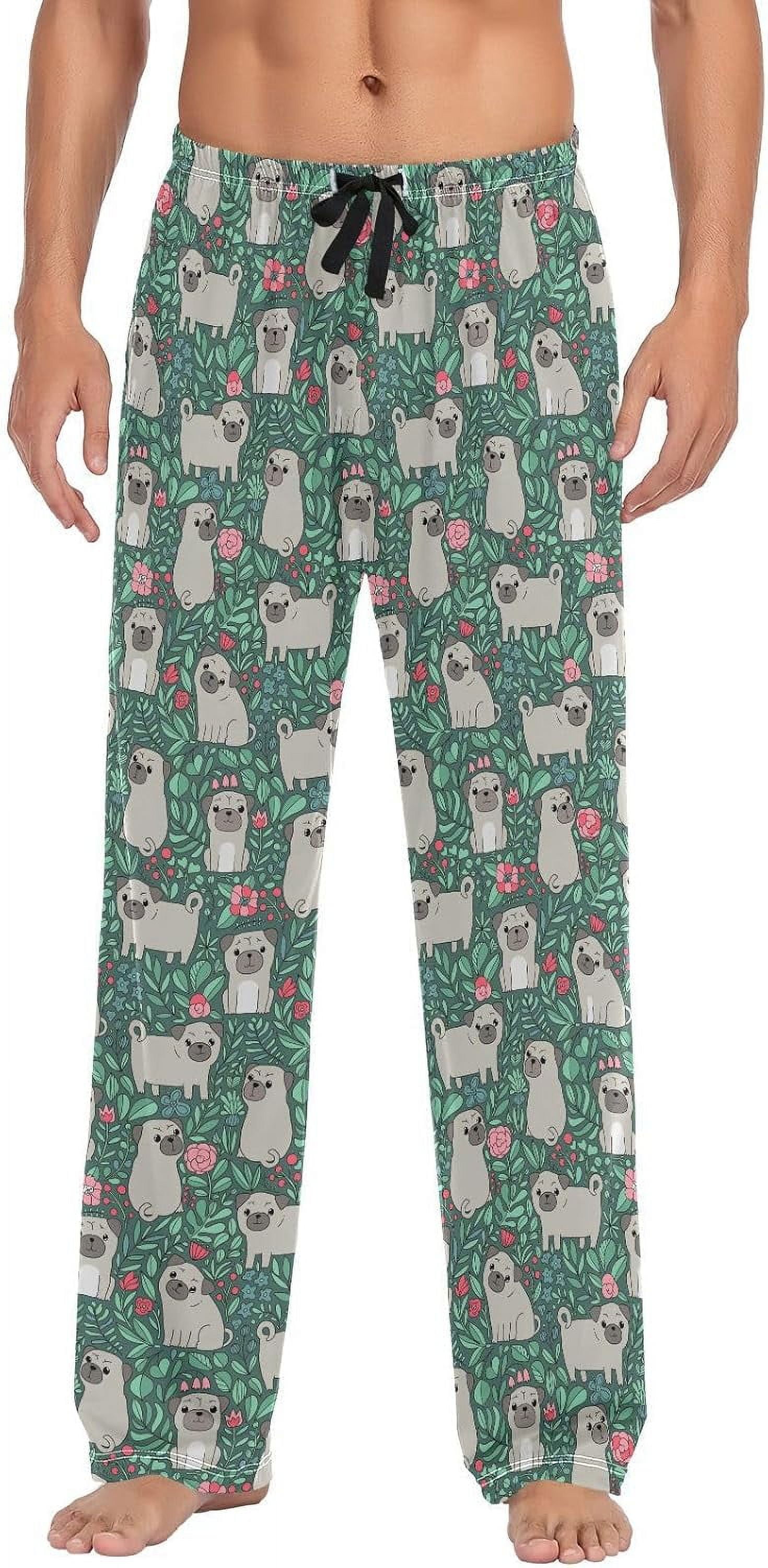 Cartoon Pug Dogs Flowers Mens Pajama Pants Sleepwear Lounge Men's Pajama Bottoms Gift for Family