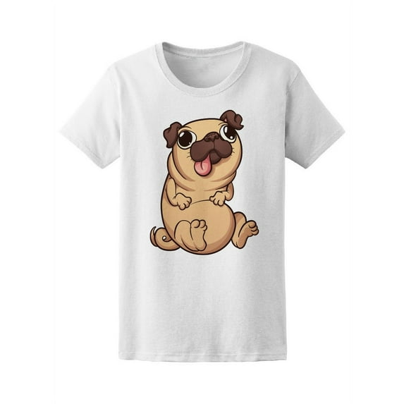 Cartoon Pug Sitting T-Shirt Women -Image by Shutterstock, Female Large