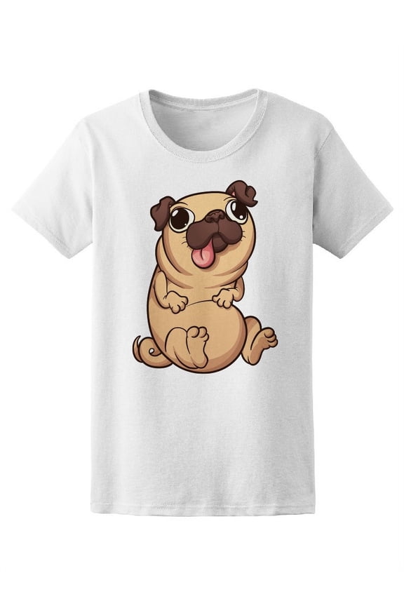 Cartoon Pug Sitting T-Shirt Women -Image by Shutterstock, Female Medium