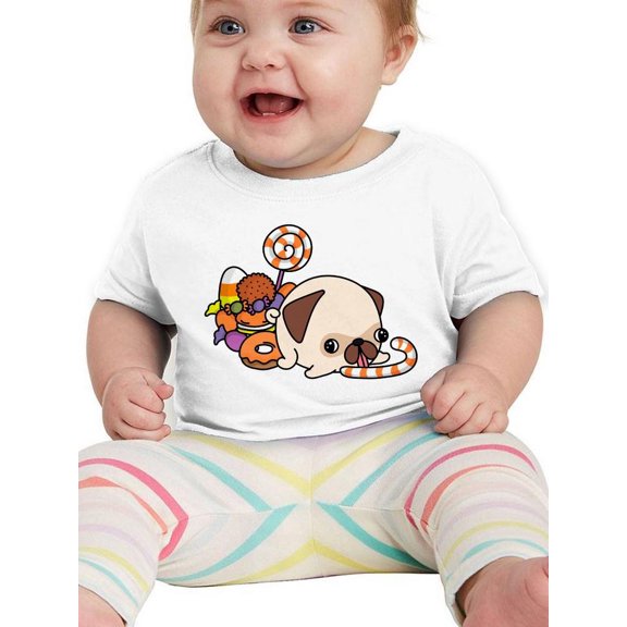 Cartoon Pug W Candy T-Shirt Infant -Image by Shutterstock,  12 Months
