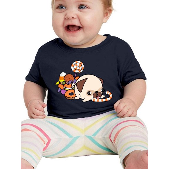 Cartoon Pug W Candy T-Shirt Infant -Image by Shutterstock,  6 Months
