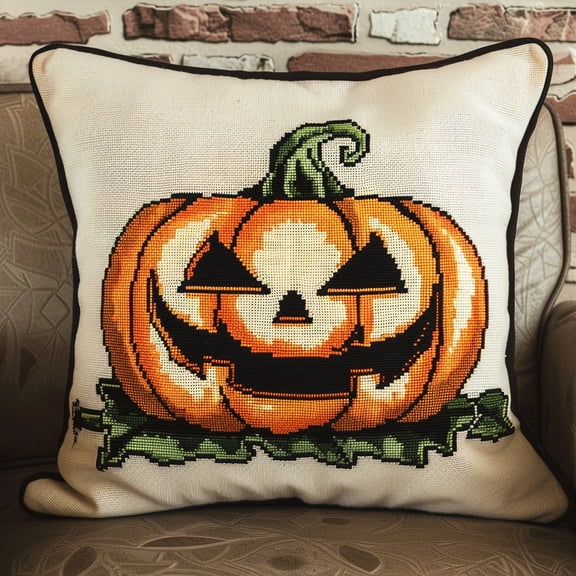 Cartoon Pumpkin 11CT Stamped Embroidery Pillowcases Cross Stitch Cushion Cover 18x18inch