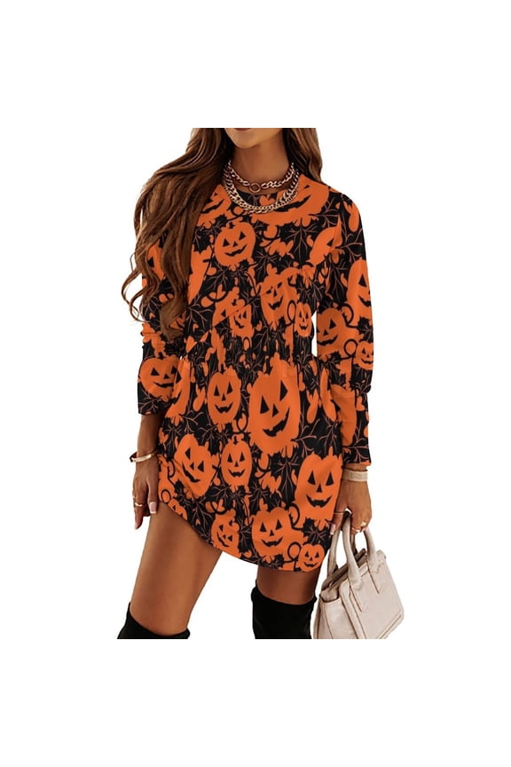 Cartoon Pumpkin Citrus Stem Loose Dress Evening Dress Summer Dresses for Women Luxury Dress Long Sleeved Dress