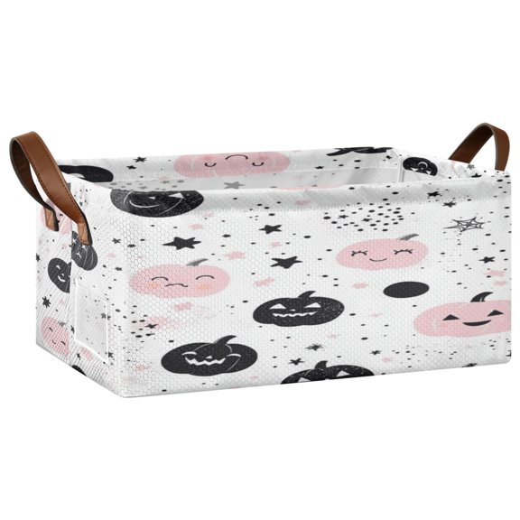 Cartoon Pumpkin Pattern Open Home Storage Bins Foldable Metal Frame Shelf Baskets 16.9x11.4x7.7in Water-Resistant
