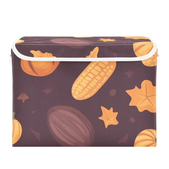 Cartoon Pumpkin and Corn Large Storage Bins with Linen Collapsible Lid Storage Box 16.7 x 12.6 x 11.8in