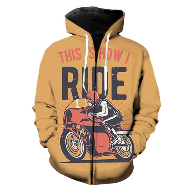 Cartoon Punk Style Motorcycle Men's Zipper Hoodie 3D Printed Oversized