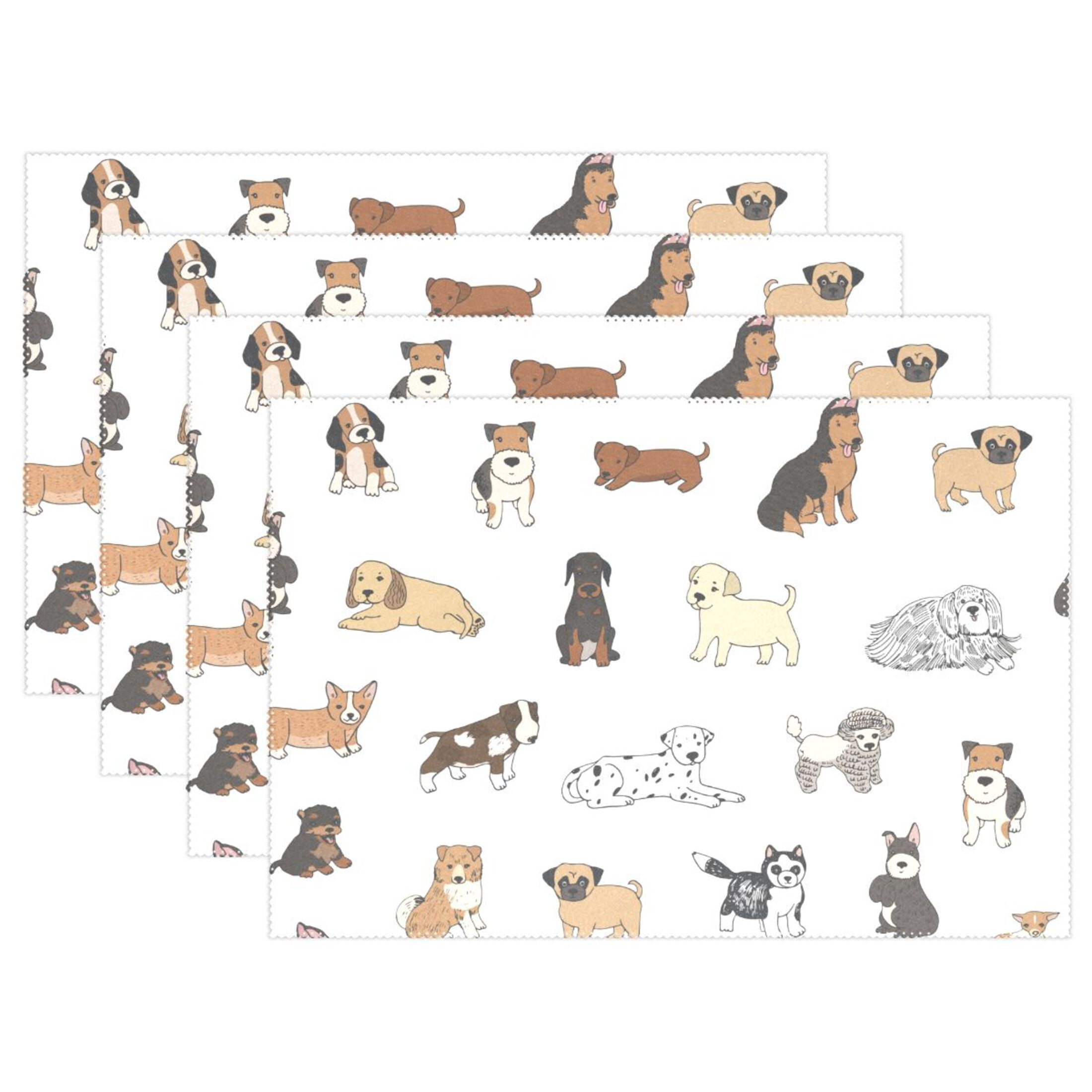 Cartoon Puppy Dog 4 PCs Placemats Set Linen Non-Slip Table Mat Rectangular Washable for Dining ...