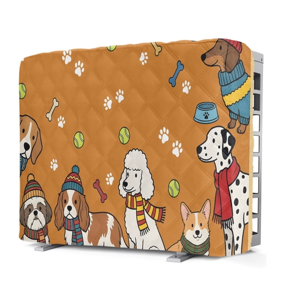 Cartoon Puppy Indoor Window Air Conditioner Cover Dag Paw Print Bone Balls Brown Background Double Insulation AC Covers for Inside Window Unit Waterproof AC Unit Covers for Winter 21"Lx15"Hx3.5"D