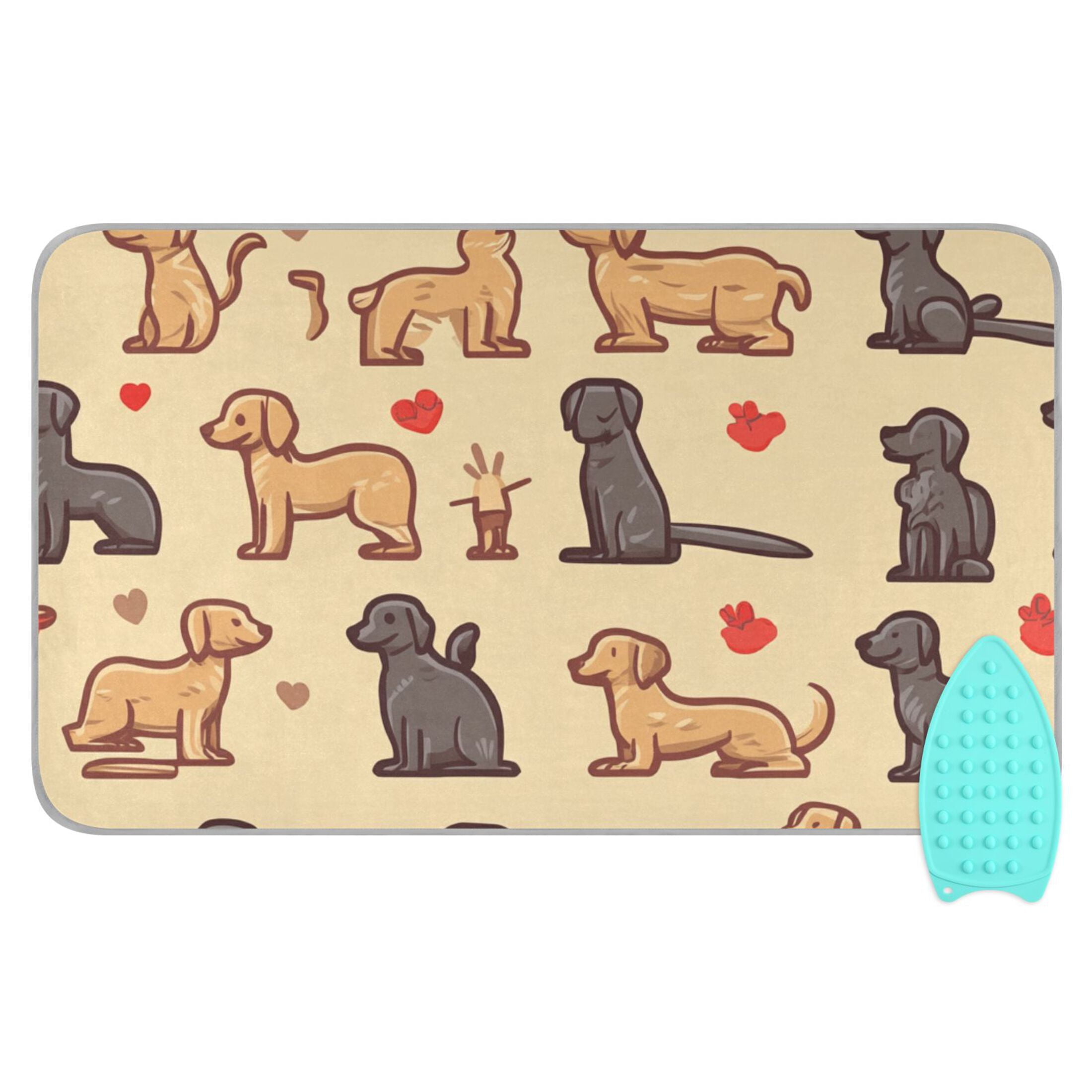 Cartoon Puppy Love Ironing Mat Blanket for Table Top Travel Portable Ironing Board Pad 47.2x27.6 Inch