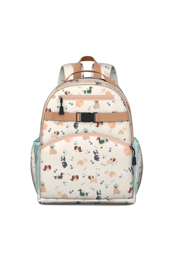 Cartoon Puppy Pattern Backpack Funny Dog Illustration with Abstract Artistic Elements for Students