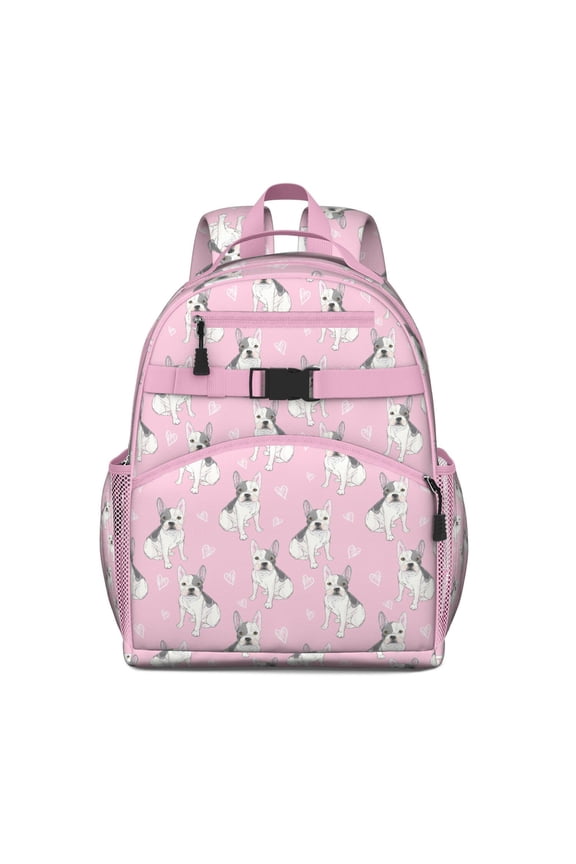 Cartoon Puppy Pattern Backpack Funny Dog Illustration with Floral and Geometric Patterns for Students