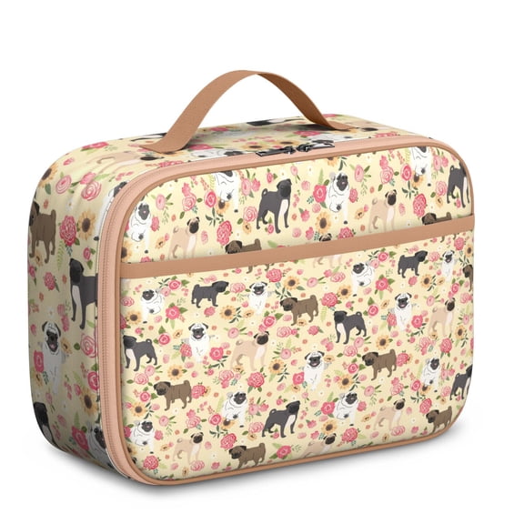 Cartoon Puppy Pattern Lunch Bag – Vintage Dog Illustration Floral Dog Design Insulated Lunch Box for Preschool