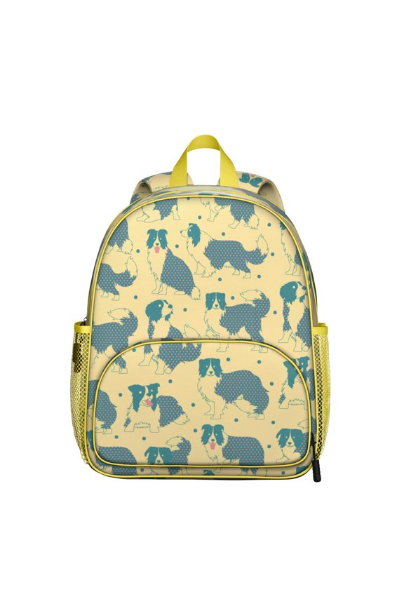 Cartoon Puppy Pattern Student Backpack – Cute Dog Paw Print with Bone and Tail Design, Artistic Watercolor Style for School