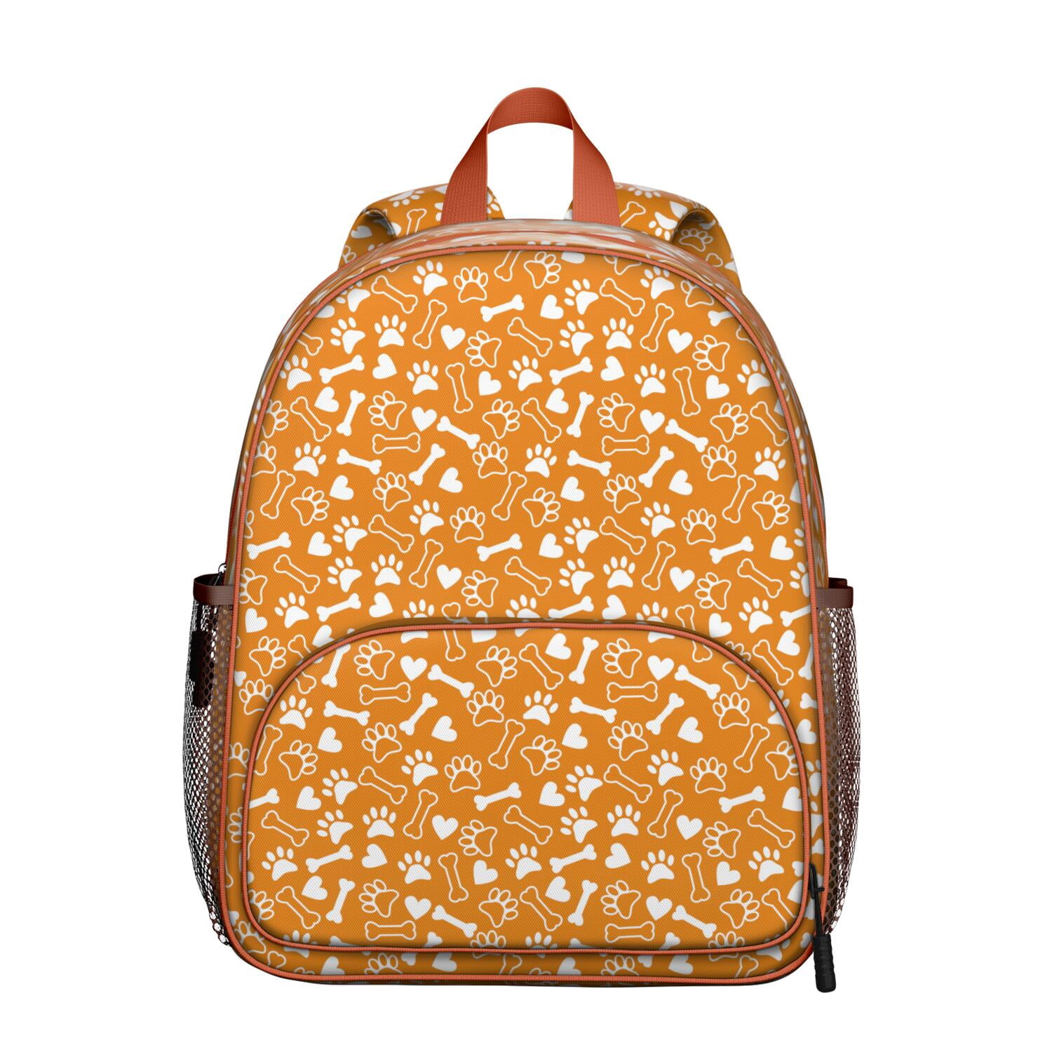 Cartoon Puppy Pattern Student Backpack – Cute Dog Paw Print with Bone and Tail Design, Artistic Watercolor Style for School
