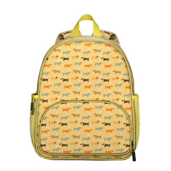 Cartoon Puppy Pattern Student Backpack – Playful Dog Paw Print with Bone and Tail Design, Artistic Watercolor Style for School